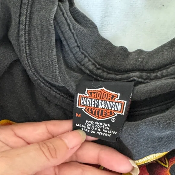 Harley-Davidson Black Long Sleeve Tee with Red and Yellow Flames - Picture 4 of 5